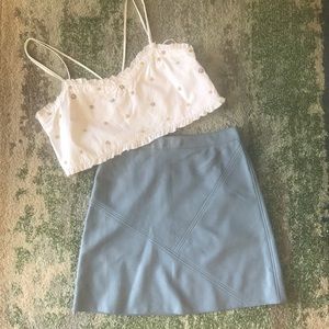 Zara light blue faux leather mini skirt NWOT